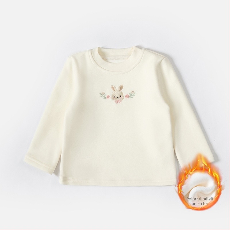 Lányoknak készült fleecével bélelt vastag kereknyakú slim-fit felső, hosszú ujjú, 92,8% poliészter, téli–őszre