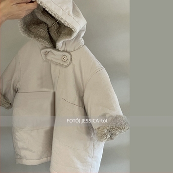 Koreai stílusú gyerek kapucnis vastag pamutkabát télre, 3–8 éveseknek