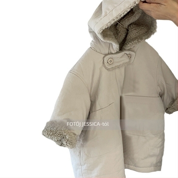 Koreai stílusú gyerek kapucnis vastag pamutkabát télre, 3–8 éveseknek