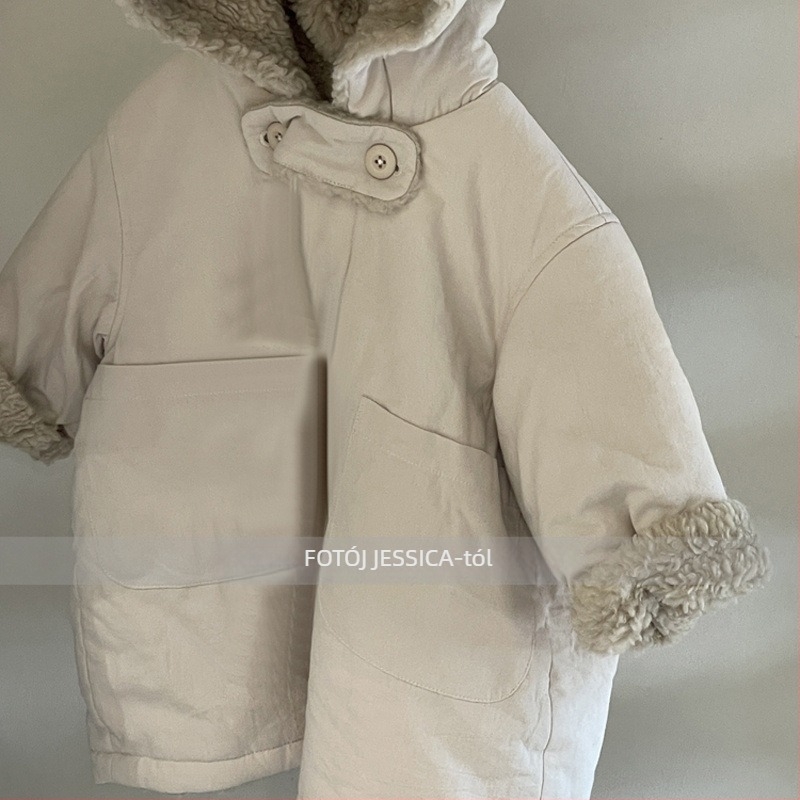 Koreai stílusú gyerek kapucnis vastag pamutkabát télre, 3–8 éveseknek