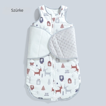 Mindennapos évszakos babaszundzsál ujjakkal, 0–1 éves korosztálynak, pamut töltet, combed pamut anyag, levehető ujjak, nylon cipzár.