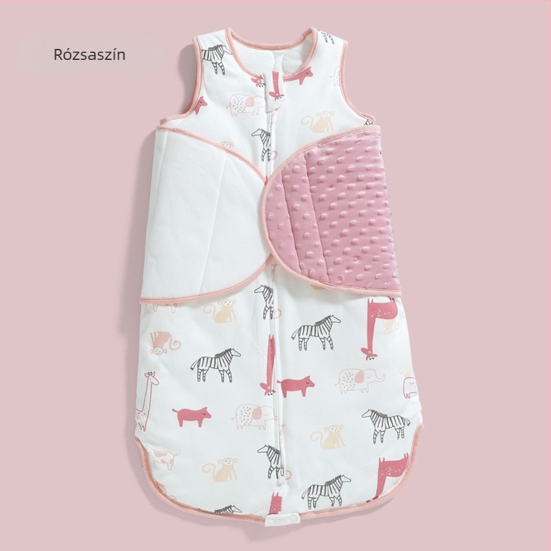 Mindennapos évszakos babaszundzsál ujjakkal, 0–1 éves korosztálynak, pamut töltet, combed pamut anyag, levehető ujjak, nylon cipzár.