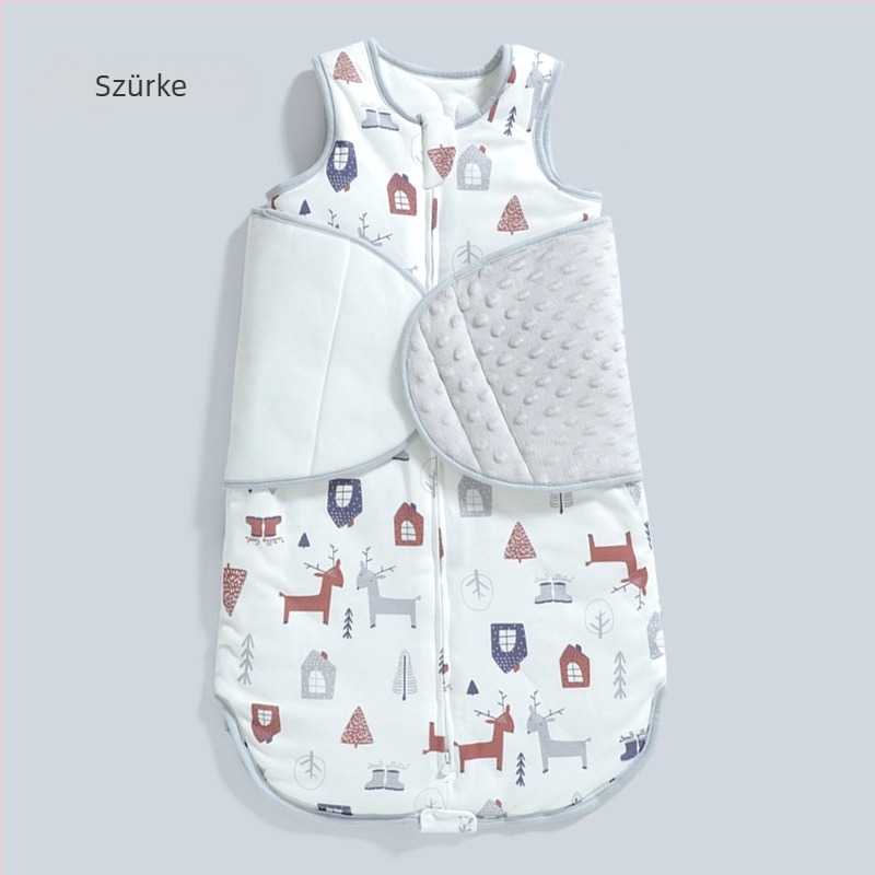 Mindennapos évszakos babaszundzsál ujjakkal, 0–1 éves korosztálynak, pamut töltet, combed pamut anyag, levehető ujjak, nylon cipzár.