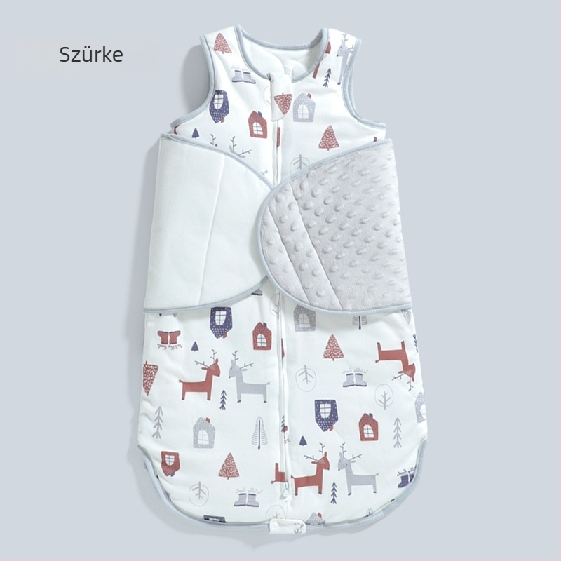 Mindennapos évszakos babaszundzsál ujjakkal, 0–1 éves korosztálynak, pamut töltet, combed pamut anyag, levehető ujjak, nylon cipzár.