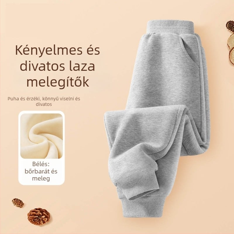 Lányoknak készült fleece-béléssel ellátott pamut nadrág, 60% pamut, ősz/tél, cartoon mintával, casual