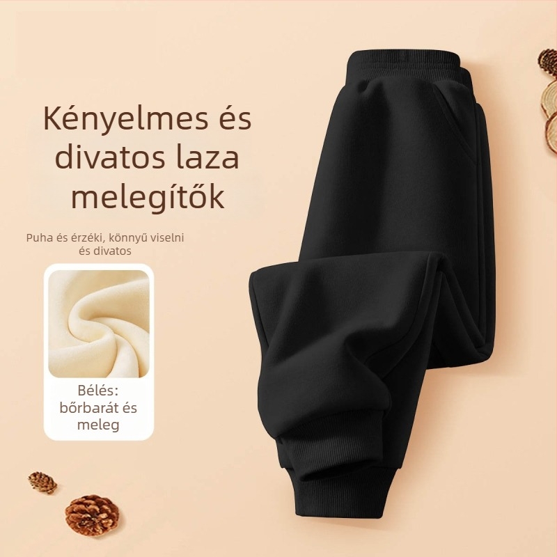 Lányoknak készült fleece-béléssel ellátott pamut nadrág, 60% pamut, ősz/tél, cartoon mintával, casual