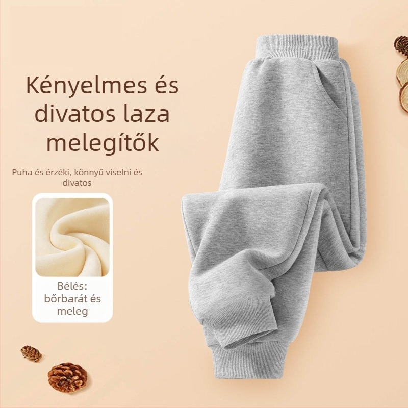 Lányoknak készült fleece-béléssel ellátott pamut nadrág, 60% pamut, ősz/tél, cartoon mintával, casual