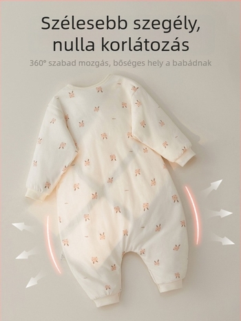 Téli vastag bébi hálózsák hosszú ujjúval és szétválasztott lábakkal, fém cipzár, pamut külső és tiszta pamut bélés