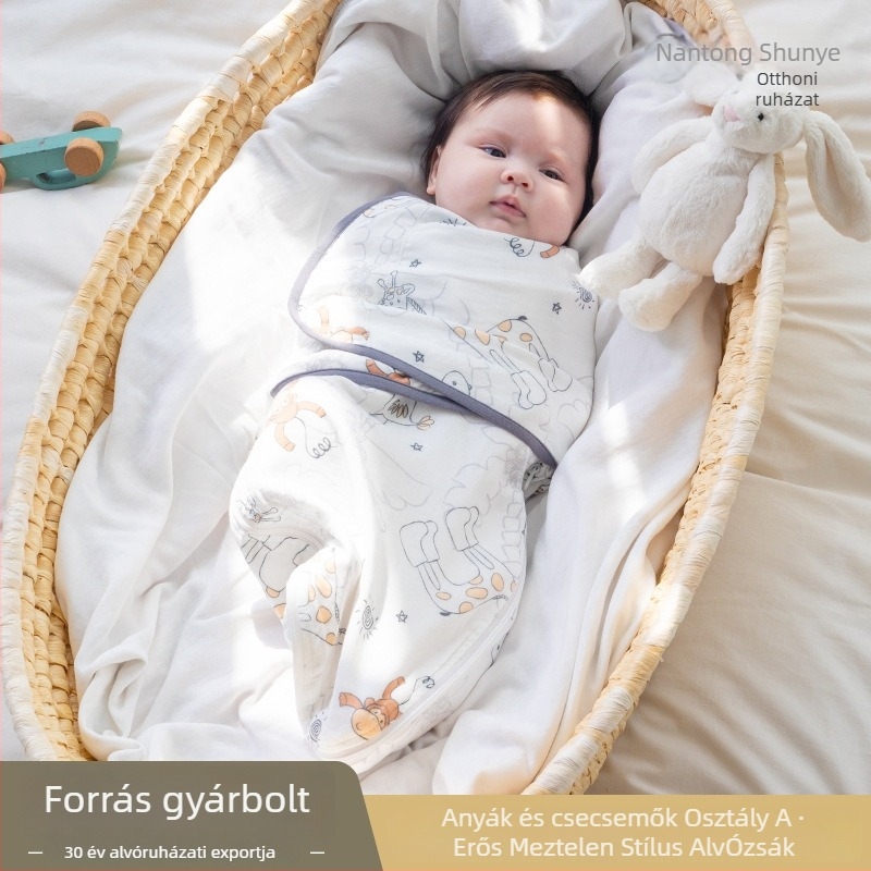 Baba swaddle hálózsák, újszülötteknek 0–12 hónap, vékony pamut‑keverék, mintás, antibakteriális, hőmérséklet-szabályozó, nedvesség-elvezető, tavasz-nyár-ősz
