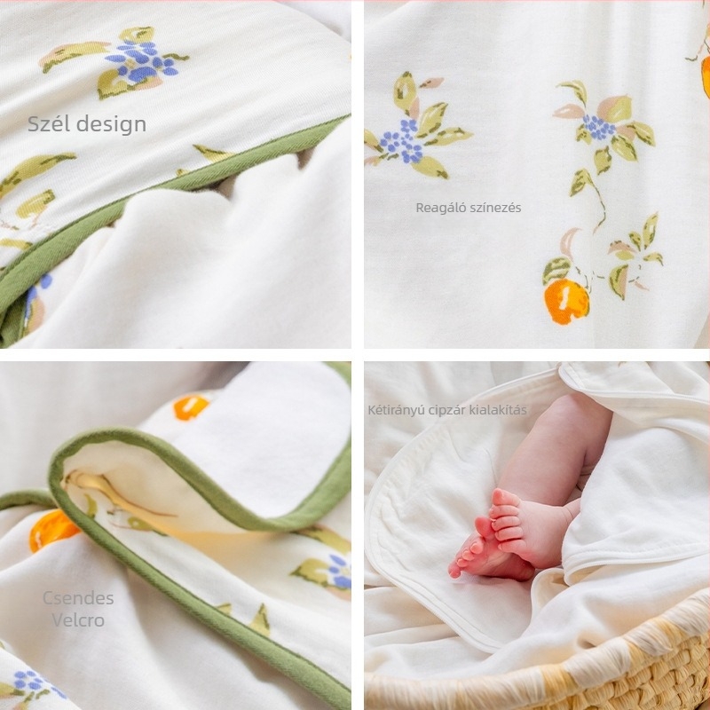 Baba swaddle hálózsák, újszülötteknek 0–12 hónap, vékony pamut‑keverék, mintás, antibakteriális, hőmérséklet-szabályozó, nedvesség-elvezető, tavasz-nyár-ősz
