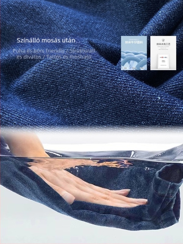 Lányoknak szóló koreai stílusú laza farmernadrág, magas derekú, széles szárú, 80% pamut, 140 cm fölötti gyerekeknek