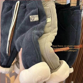 Gyerekek téli pamutnadrág, koreai stílus, fleece bélés, 95% pamut, középmagas derekú elasztikus övvel, 3–8 évesek