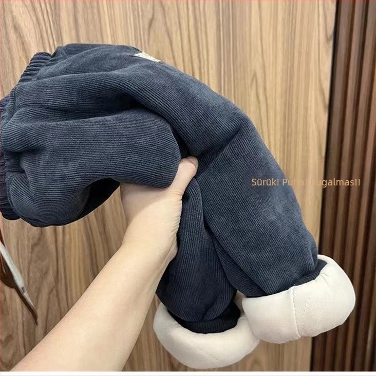 Gyerekek téli pamutnadrág, koreai stílus, fleece bélés, 95% pamut, középmagas derekú elasztikus övvel, 3–8 évesek