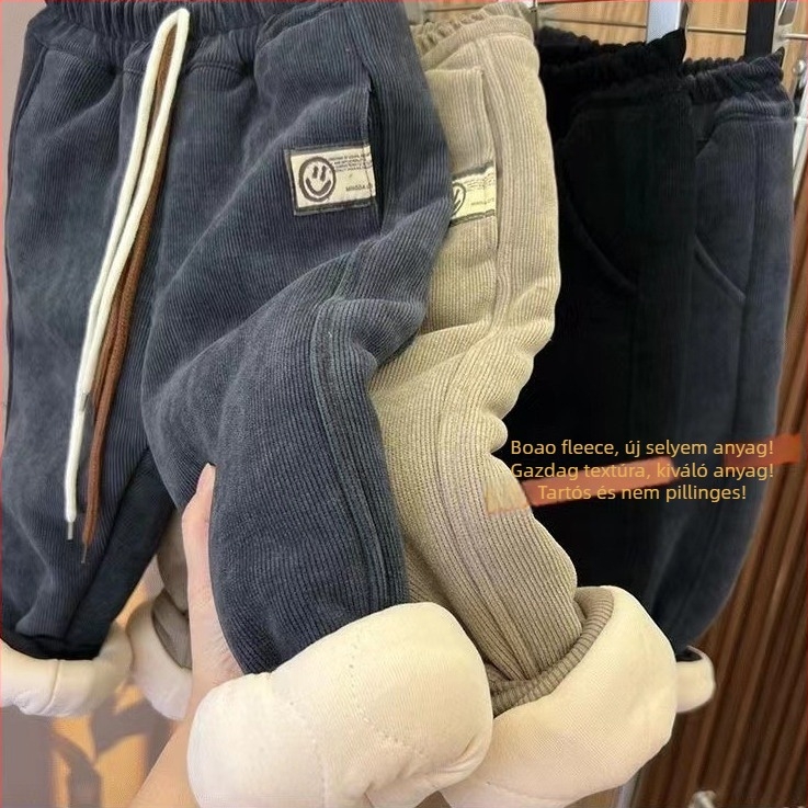 Gyerekek téli pamutnadrág, koreai stílus, fleece bélés, 95% pamut, középmagas derekú elasztikus övvel, 3–8 évesek