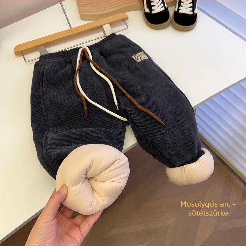 Gyerekek téli pamutnadrág, koreai stílus, fleece bélés, 95% pamut, középmagas derekú elasztikus övvel, 3–8 évesek