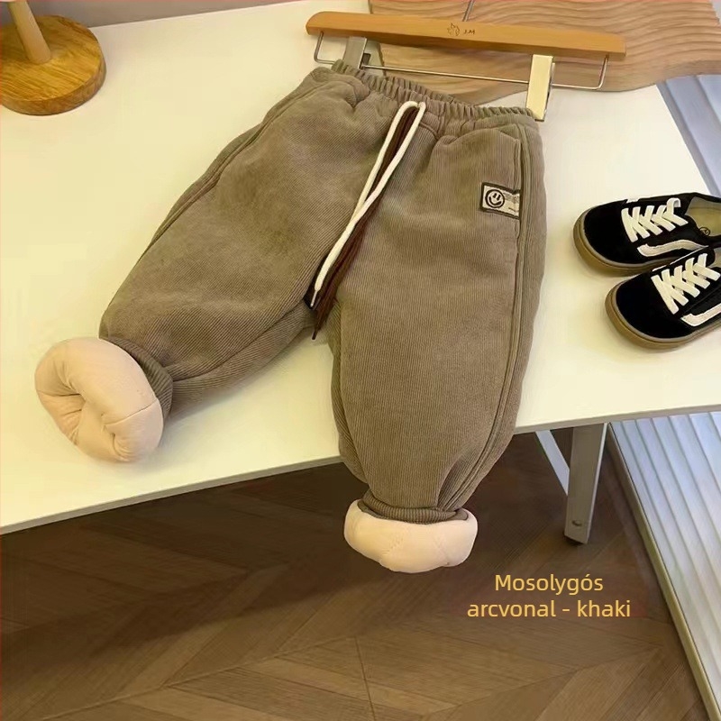 Gyerekek téli pamutnadrág, koreai stílus, fleece bélés, 95% pamut, középmagas derekú elasztikus övvel, 3–8 évesek