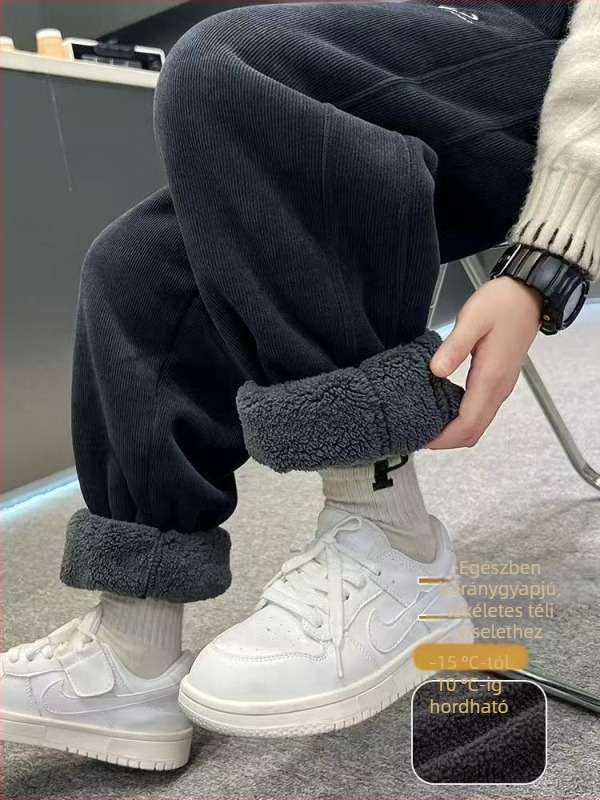 Fiúknak szánt téli fleece béléses nadrág, koreai stílus, poliészter anyag, középmagas derekú, elasztikus záródás