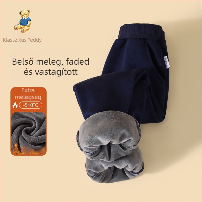 Casual fiúknak készült hosszú nadrág fleece-béléssel, 100% pamut, elasztikus derék, rajzfilm mintázat, őszi-téli szezonra