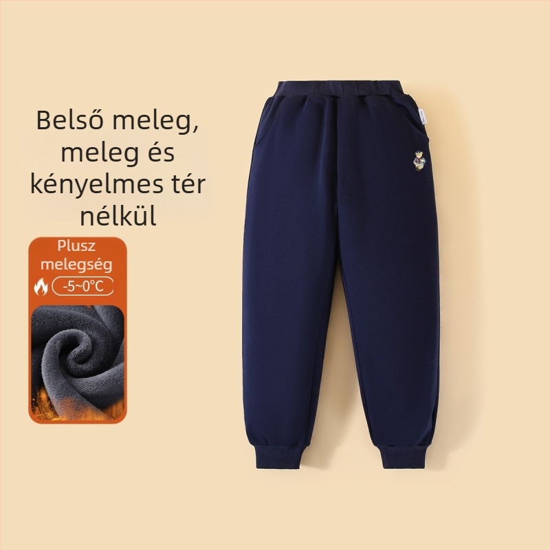 Casual fiúknak készült hosszú nadrág fleece-béléssel, 100% pamut, elasztikus derék, rajzfilm mintázat, őszi-téli szezonra