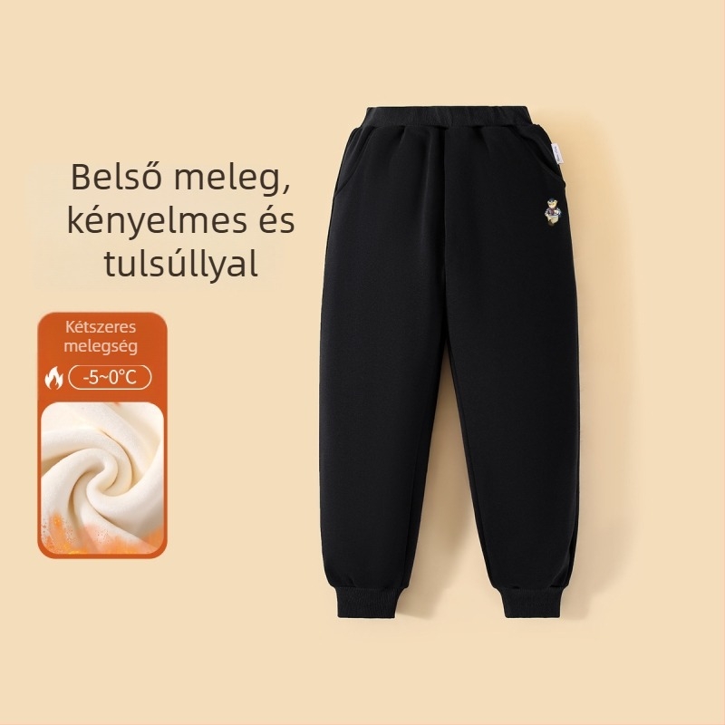 Casual fiúknak készült hosszú nadrág fleece-béléssel, 100% pamut, elasztikus derék, rajzfilm mintázat, őszi-téli szezonra