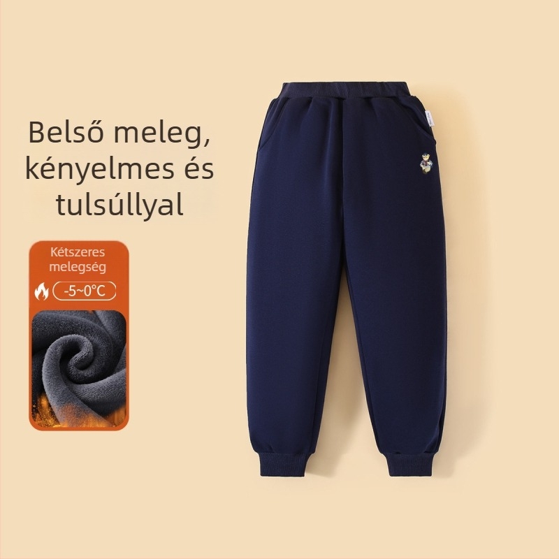 Casual fiúknak készült hosszú nadrág fleece-béléssel, 100% pamut, elasztikus derék, rajzfilm mintázat, őszi-téli szezonra