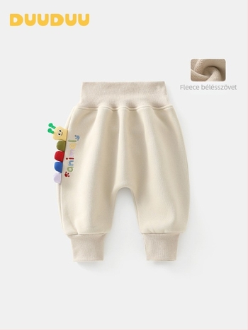 Koreai stílusú babahosszú nadrág, 95% pamut + 5% poliuretán elasztikus rost, elasztikus derék, fleece bélés, rajzfilm mintával, 0–1 éveseknek, tavasztól télig
