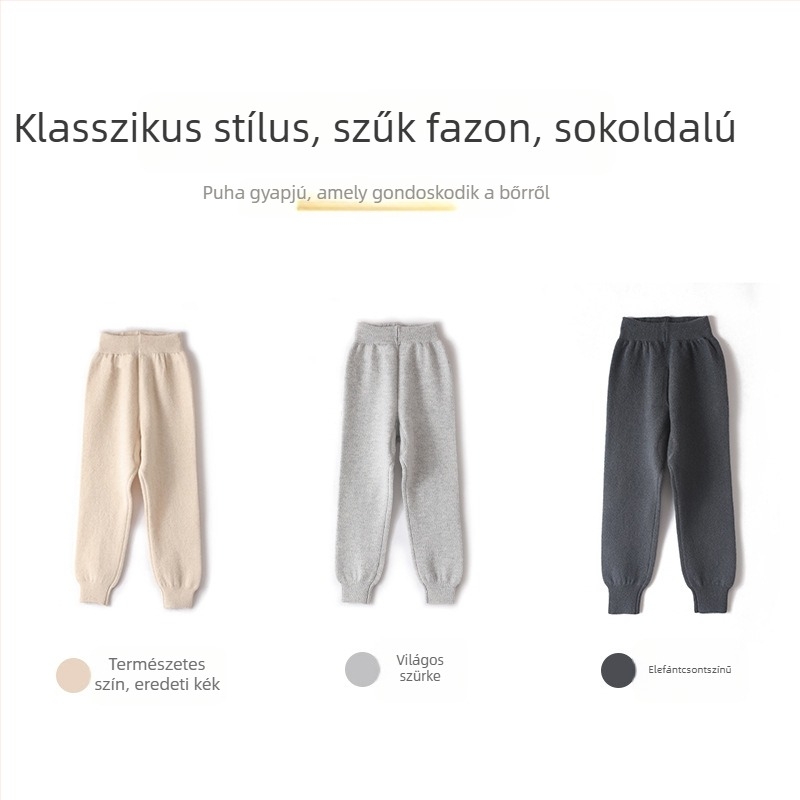 Gyermekeknek készült tiszta gyapjú nadrág, magas derekú, elasztikus derékpánttal, 90% gyapjú, téli viselet