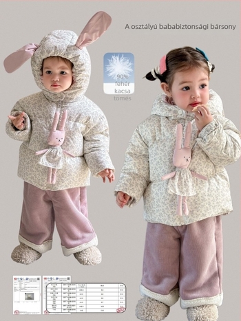 Lányoknak szóló téli pehelydzseki, koreai stílus, rajzfilm mintával, 86–90% pehelytartalom