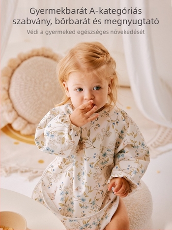 Gyermekek hosszú ujjú etető kötény – rajzfilm minta, vízálló, foltálló, 0–1 éves kora számára