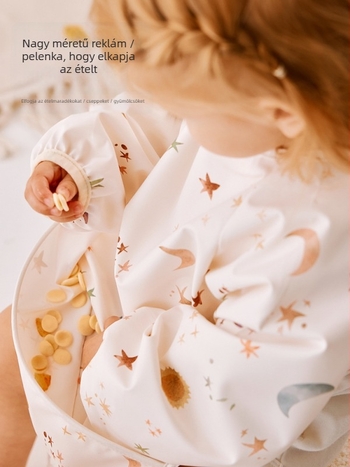 Gyermekek hosszú ujjú etető kötény – rajzfilm minta, vízálló, foltálló, 0–1 éves kora számára