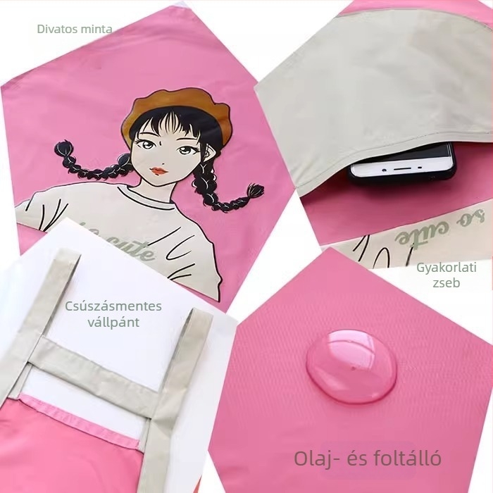 Konyhai kötény – ujjatlan, vízálló PVC, rajzfilmszerű stílus, minta: karakterek