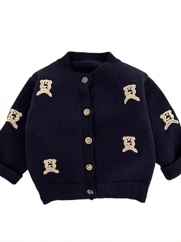 Koreai-stílusú fiúk számára: két részes kötött kardigán és nadrág szett, 1–3 éveseknek, hosszú ujjú, könnyű anyag, tavasz-őszi