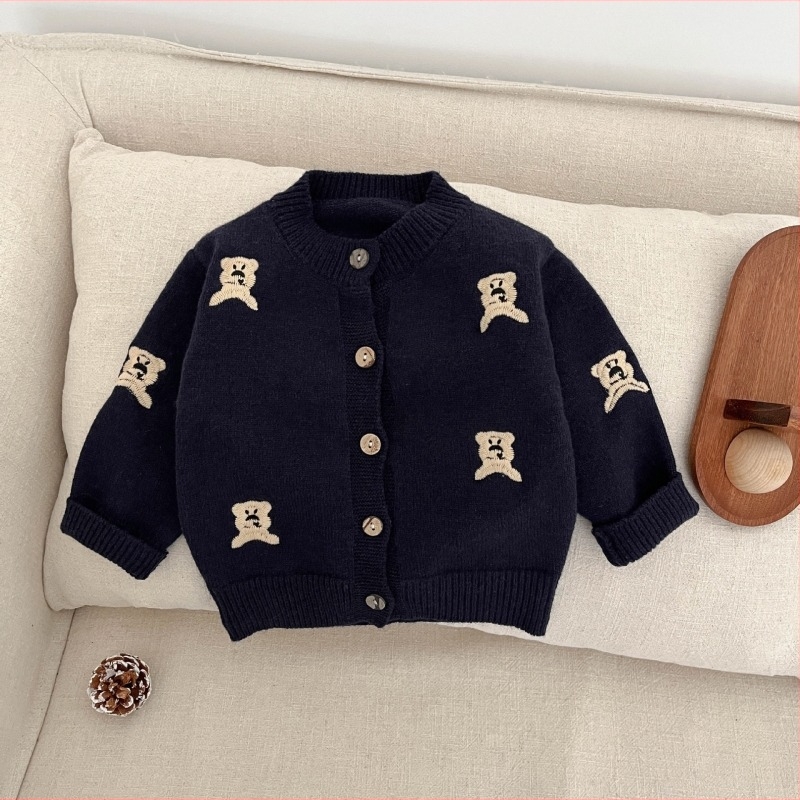 Koreai-stílusú fiúk számára: két részes kötött kardigán és nadrág szett, 1–3 éveseknek, hosszú ujjú, könnyű anyag, tavasz-őszi