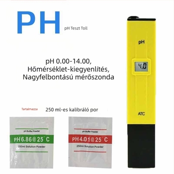 pH-ellenőrző toll Ph-01, tartomány 0.00-14.00 pH, pontosság ±0.1 pH, felbontás 0.1 pH, tápellátás LR44×3 elem (1.5V)
