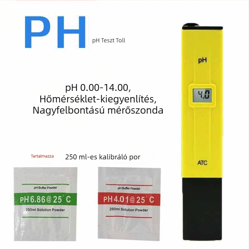 pH-ellenőrző toll Ph-01, tartomány 0.00-14.00 pH, pontosság ±0.1 pH, felbontás 0.1 pH, tápellátás LR44×3 elem (1.5V)
