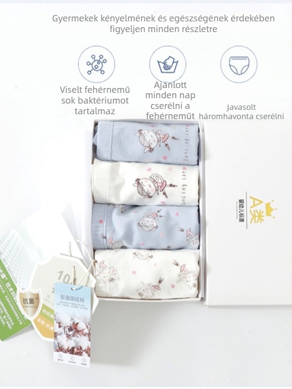 Lányoknak tervezett pamut alsónemű, 95% pamut, A osztályú biztonság, KIDS MAM&DAD márka, 3–8 évesek