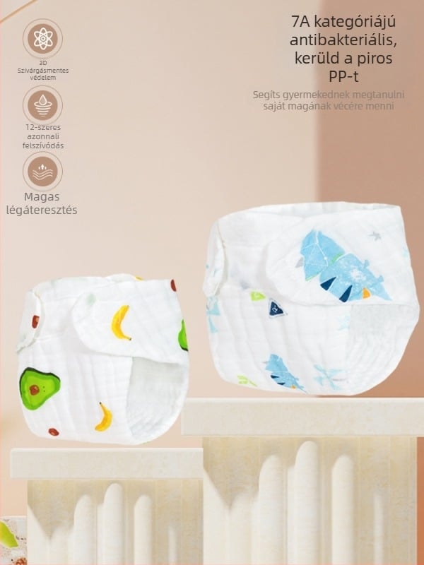 Mu Mu Bear pamut-gaz nadrág pelenka Cartoon nyomtatással, mosható, 9–18 kg