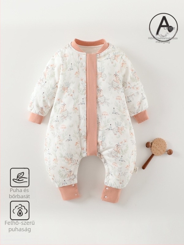 Újszülött split-lábas hálózsák levehető ujjaival, vastag pamut-poliészter töltettel, téli–őszi időszakra