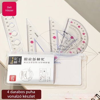Deli puha vonalzó diákoknak, négy darabos PVC készlet, VC17/VC18 modellek, skála és szögmérő