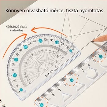Deli puha vonalzó diákoknak, négy darabos PVC készlet, VC17/VC18 modellek, skála és szögmérő