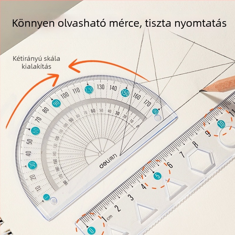 Deli puha vonalzó diákoknak, négy darabos PVC készlet, VC17/VC18 modellek, skála és szögmérő