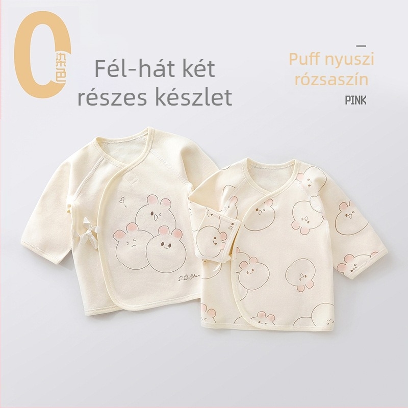 Két darabos újszülött ruhaszett, 100% pamut, hosszú ujjú felső kerek nyakkal, szerzetesi stílusú dizájn, uniszex, tavasz–ősz.