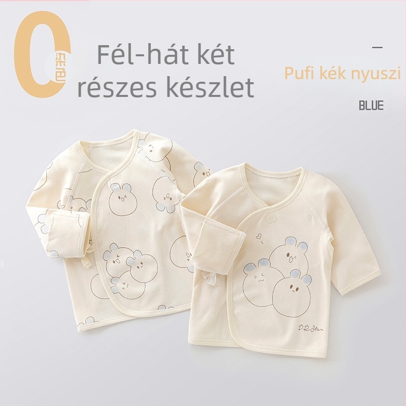 Két darabos újszülött ruhaszett, 100% pamut, hosszú ujjú felső kerek nyakkal, szerzetesi stílusú dizájn, uniszex, tavasz–ősz.