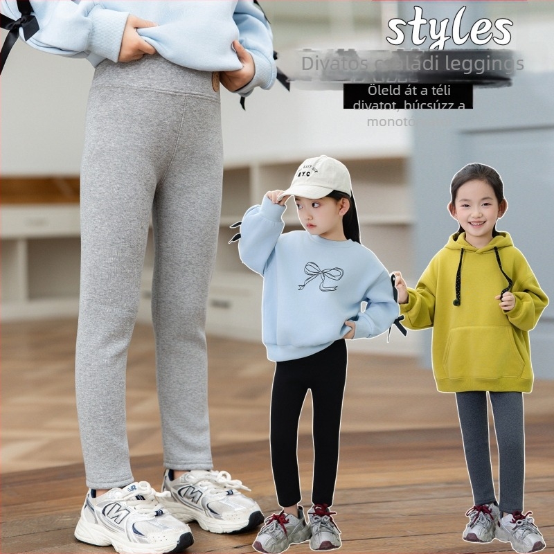Lányok téli fleece-béléses nadrág, elasztikus derekú, 95% pamut, 3–8 éveseknek