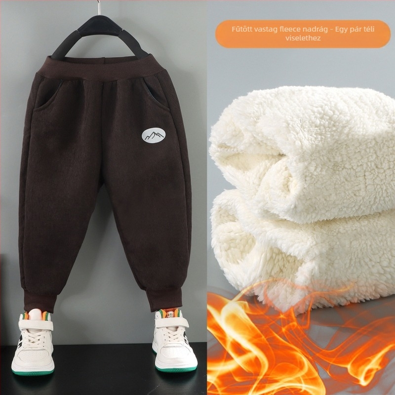 Koreai stílusú gyerekeknek korduró nadrág fleece béléssel, 95% poliester, téli