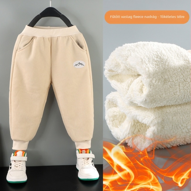 Koreai stílusú gyerekeknek korduró nadrág fleece béléssel, 95% poliester, téli