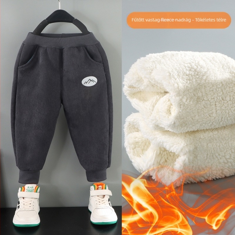 Koreai stílusú gyerekeknek korduró nadrág fleece béléssel, 95% poliester, téli
