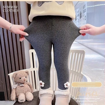 Lányoknak való velúr leggings fleece-bélésű, bokáig érő, középső derékkal, őszi-téli, koreai stílusú, poliészter 90%