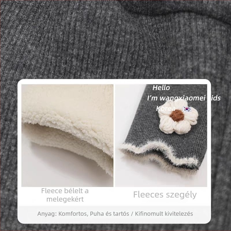 Lányoknak való velúr leggings fleece-bélésű, bokáig érő, középső derékkal, őszi-téli, koreai stílusú, poliészter 90%