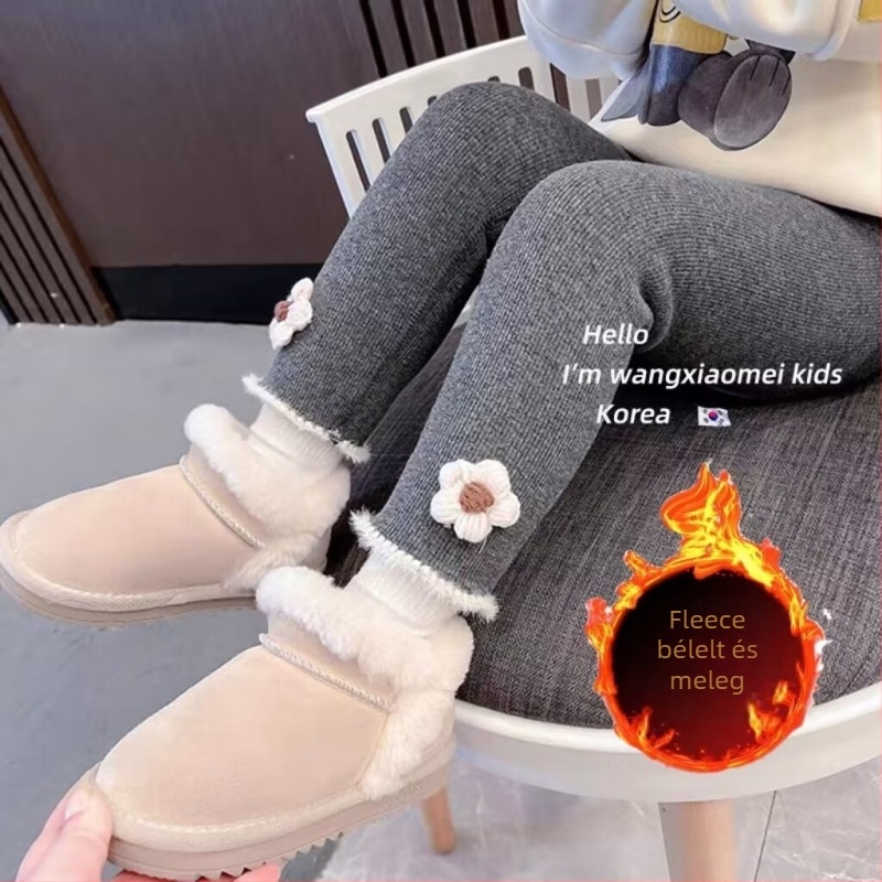 Lányoknak való velúr leggings fleece-bélésű, bokáig érő, középső derékkal, őszi-téli, koreai stílusú, poliészter 90%